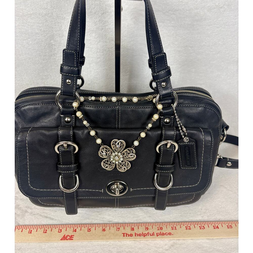 Coach Vintage Chelsea Black Leather Turnlock Satchel with Elegant Charm - Picture 11 of 16